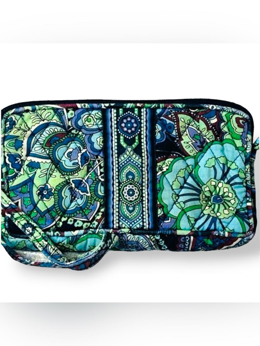 Vera Bradley Navy Green Rhapsody Pattern Small Zip Wristlet Designer Fall 2009